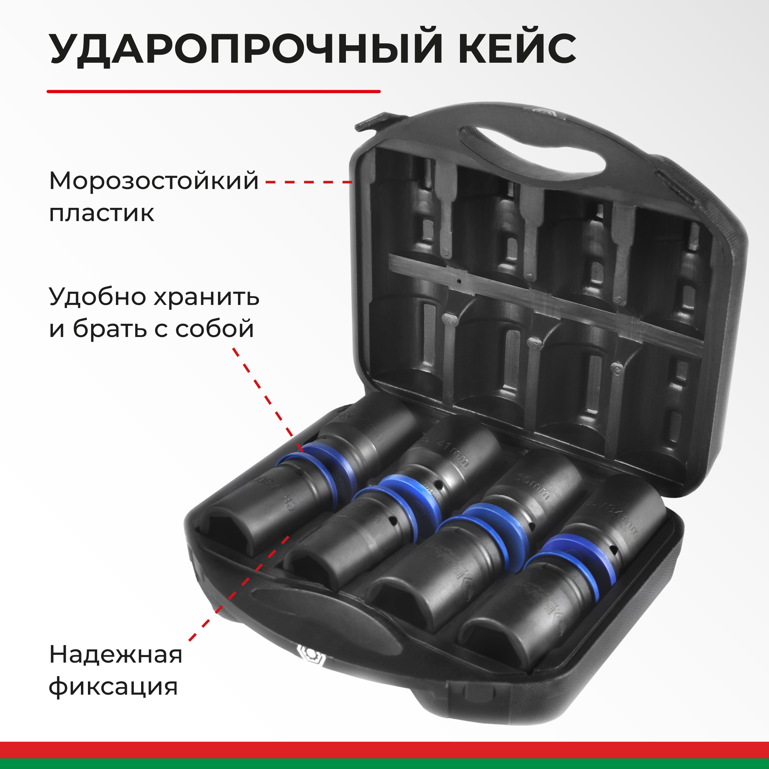 Набор головок 1'' (25мм) к-т 8 шт. (27,30,32,33,34,36,38,41 мм.) БелАК БАК.00108 — изображение 6