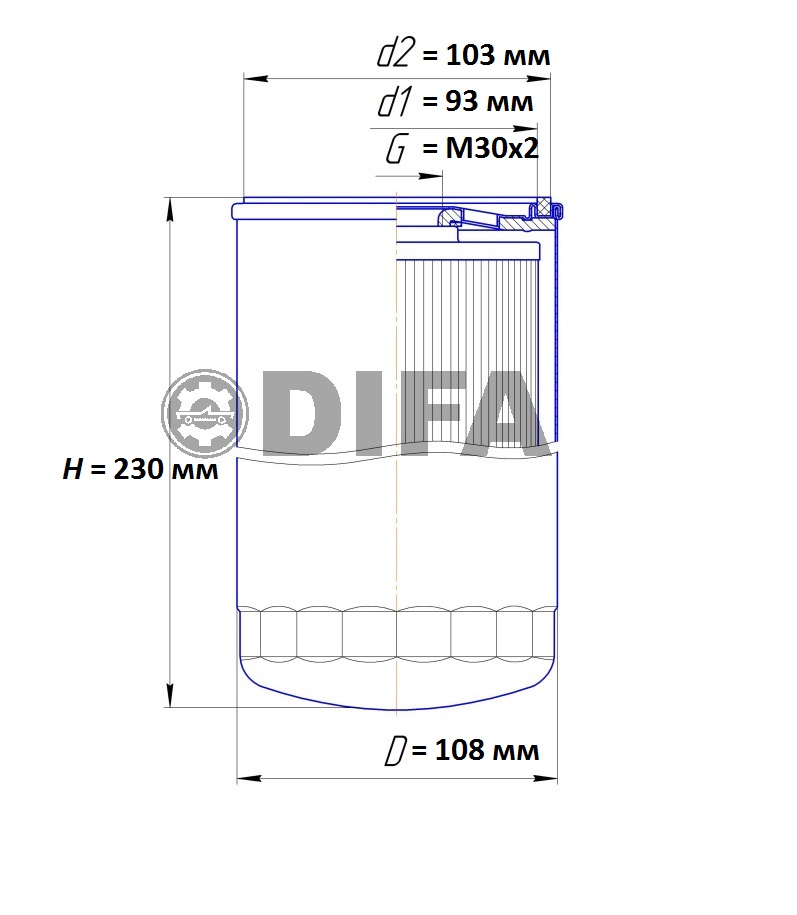 Фильтр масляный weichai (вейчай) 108*230 M30*2-6H (ан. P550639 и OP592/6 ) DIFA 5134 — изображение 2